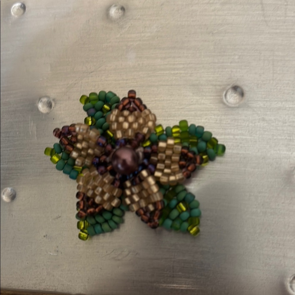 Beaded Flower in Green and Brown